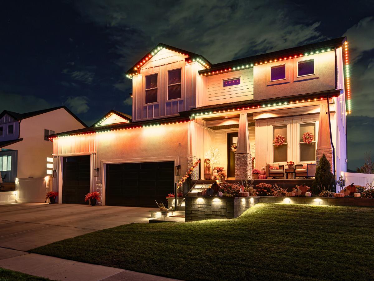 Permanent house lights in red and gold for Chiefs game day